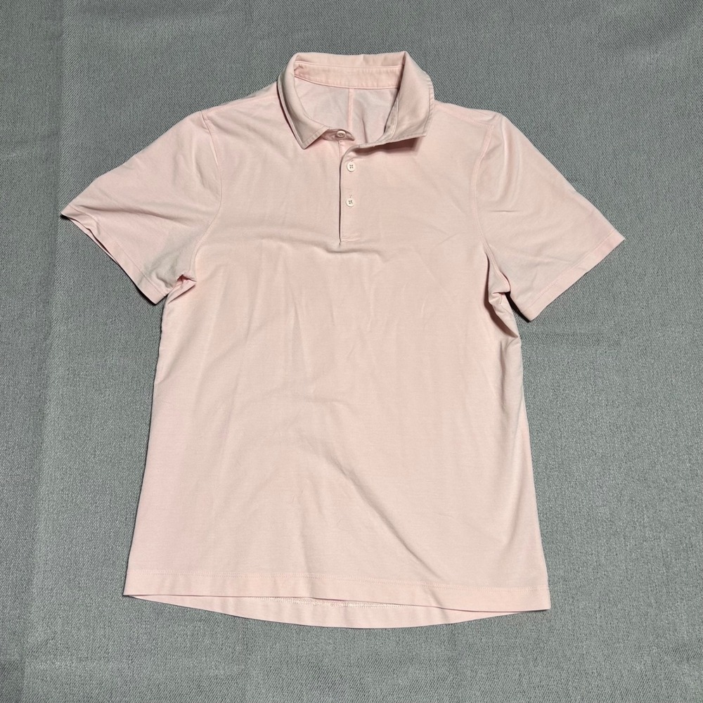 Lululemon Mens Short Sleeve Evolution Polo Shirt Medium Pink Golf Activewear